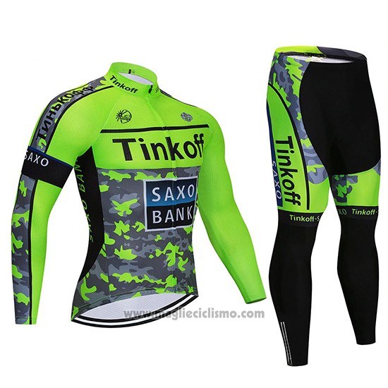 2020 Abbigliamento Ciclismo Tinkoff Saxo Bank Verde Camuffamento Manica Lunga e Salopette